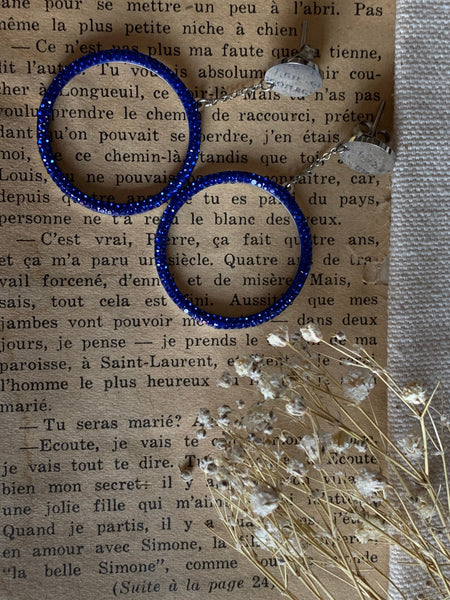 Boucles oreilles géométriques rondes Rhinestone bleu Comme un ange