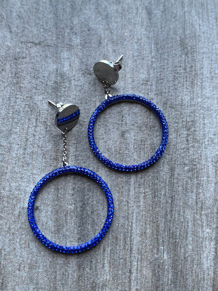 Boucles oreilles géométriques rondes Rhinestone bleu Comme un ange
