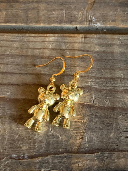 Boucles d’oreilles hiver, temps des fêtes,  ourson dorée  genre gummy Comme un ange