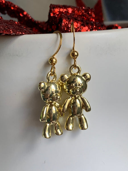 Boucles d’oreilles hiver, temps des fêtes,  ourson dorée  genre gummy Comme un ange