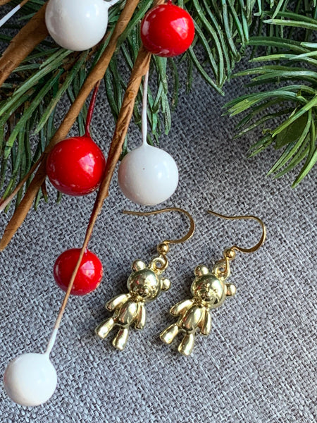 Boucles d’oreilles hiver, temps des fêtes,  ourson dorée  genre gummy Comme un ange