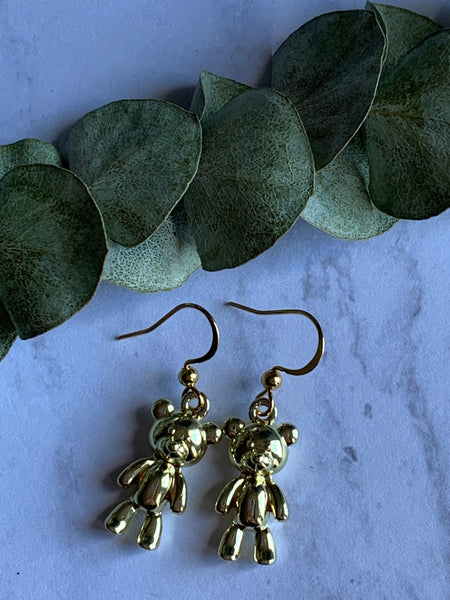 Boucles d’oreilles hiver, temps des fêtes,  ourson dorée  genre gummy Comme un ange
