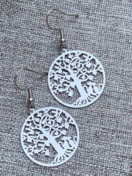 Boucles d’oreilles breloque arbre de vie blanc sur crochet alliage de métaux argent Comme un ange
