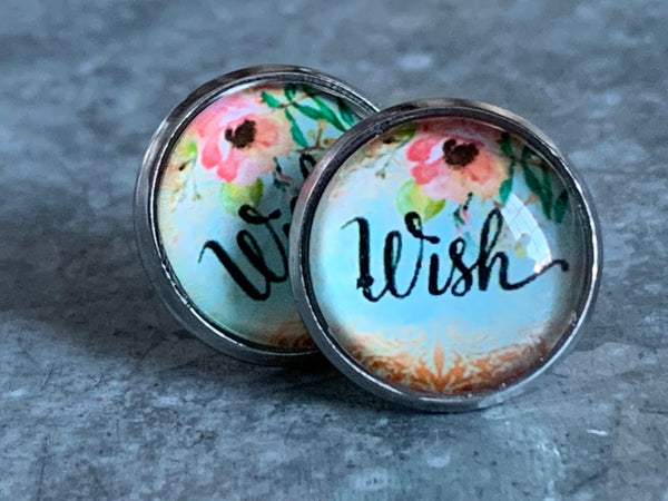 Boucles d’oreilles cabochon de verre wish avec des fleurs