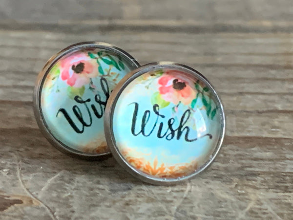 Boucles d’oreilles cabochon de verre wish avec des fleurs