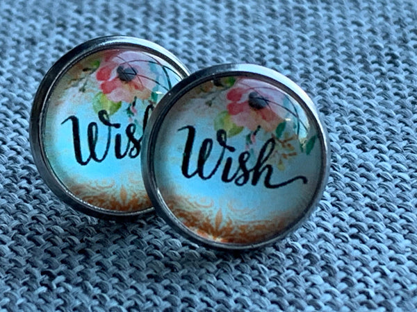 Boucles d’oreilles cabochon de verre wish avec des fleurs