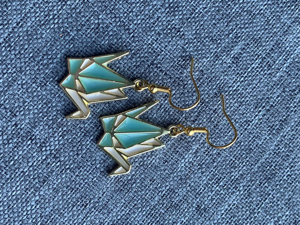 Boucles d’oreilles breloque cygne en origami turquoise et or Comme un ange