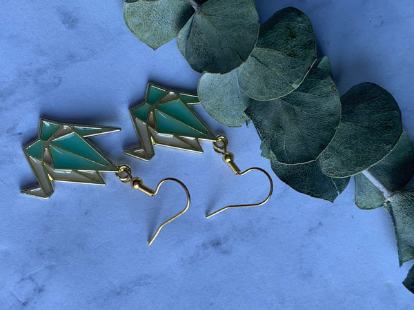 Boucles d’oreilles breloque cygne en origami turquoise et or Comme un ange