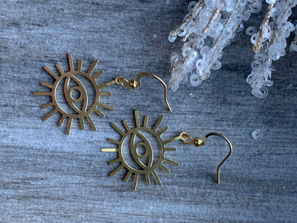 Boucles d’oreilles breloque œil soleil or Comme un ange
