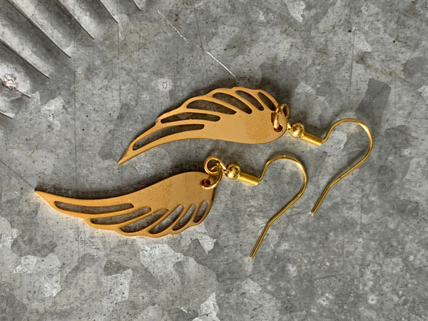 Boucles d’oreilles breloque plume d’ange alliage de métaux or Comme un ange
