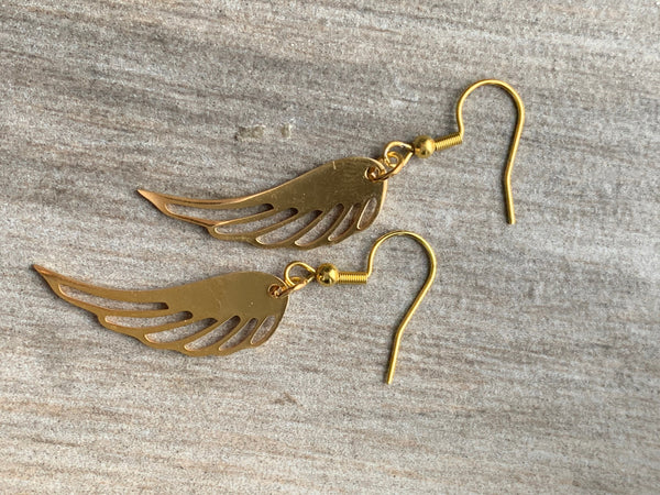 Boucles d’oreilles breloque plume d’ange alliage de métaux or Comme un ange