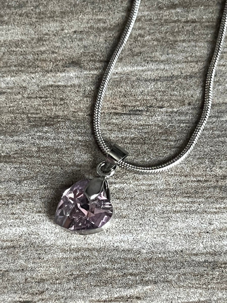 Collier cœur cristaux rose mauve Comme un ange
