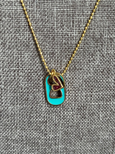 Collier goupille capsule Aqua petit cœur pourpre Comme un ange