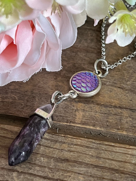 Collier pendule améthyste breloque sirène Comme un ange