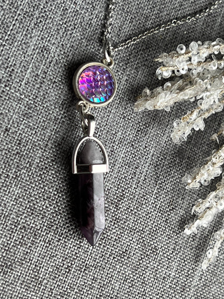 Collier pendule améthyste breloque sirène Comme un ange