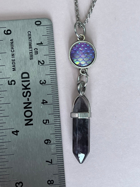 Collier pendule améthyste breloque sirène Comme un ange