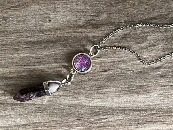 Collier pendule améthyste breloque sirène Comme un ange