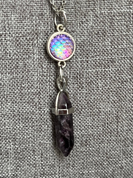 Collier pendule améthyste breloque sirène Comme un ange