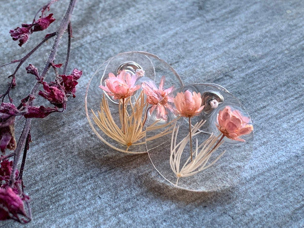 Boucles oreilles résines fleurs roses