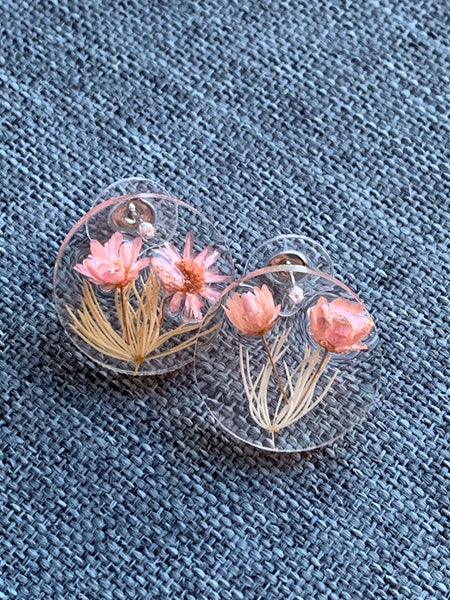 Boucles oreilles résines fleurs roses - Comme un ange