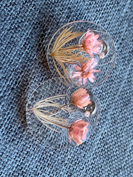 Boucles oreilles résines fleurs roses