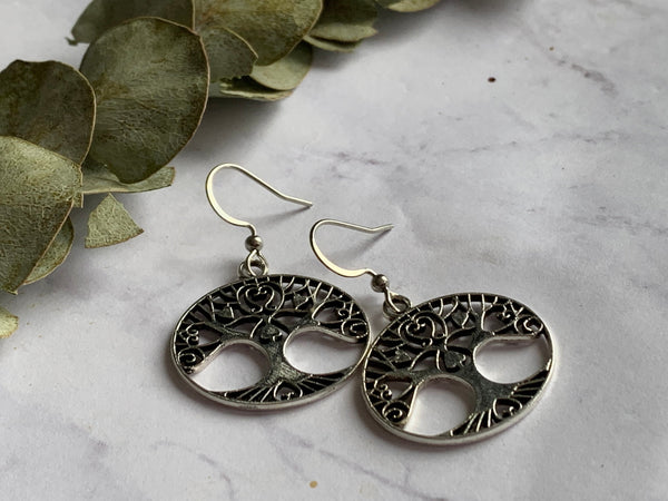 Boucles d’oreilles breloque arbre de vie argent Comme un ange