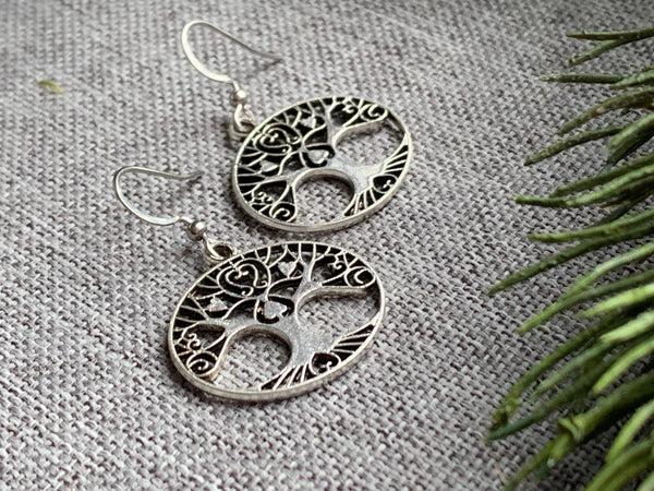 Boucles d’oreilles breloque arbre de vie argent Comme un ange