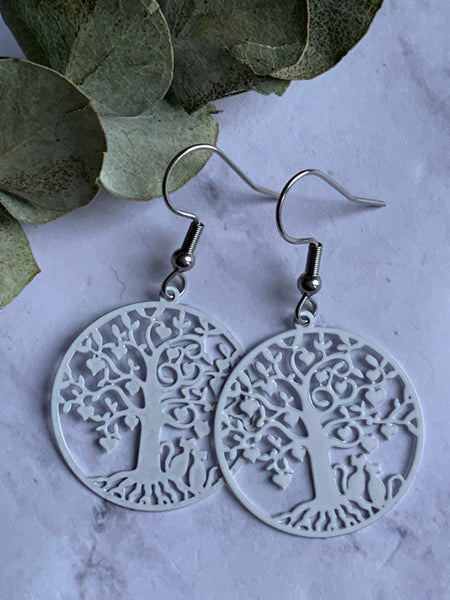 Boucles d’oreilles breloque arbre de vie blanc sur crochet alliage de métaux argent Comme un ange