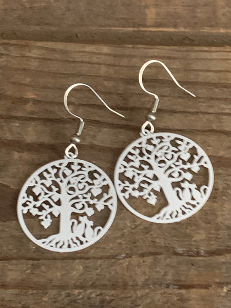 Boucles d’oreilles breloque arbre de vie blanc sur crochet alliage de métaux argent Comme un ange