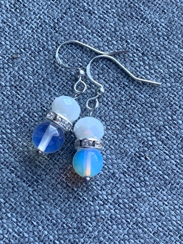 Boucles d’oreilles perles chic bleu poudre et opaline Comme un ange