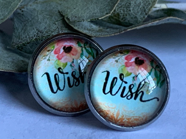 Boucles d’oreilles cabochon de verre wish avec des fleurs