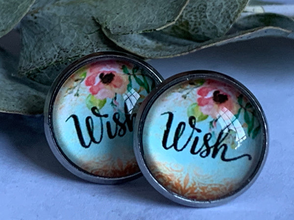 Boucles d’oreilles cabochon de verre wish avec des fleurs Comme un ange