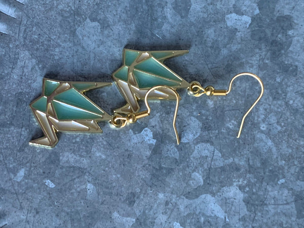 Boucles d’oreilles breloque cygne en origami turquoise et or Comme un ange