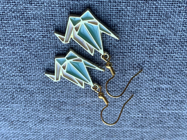 Boucles d’oreilles breloque cygne en origami turquoise et or Comme un ange
