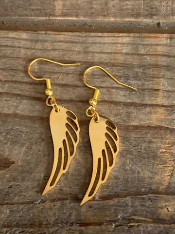 Boucles d’oreilles breloque plume d’ange alliage de métaux or