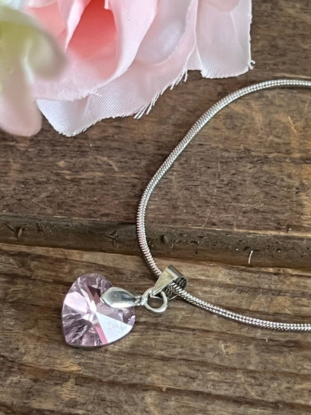 Collier cœur cristaux rose mauve Comme un ange