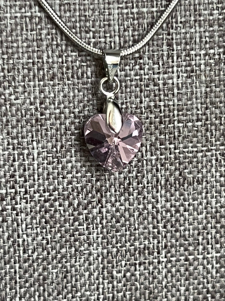 Collier cœur cristaux rose mauve Comme un ange