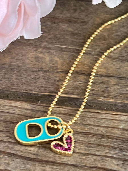 Collier goupille capsule Aqua petit cœur pourpre Comme un ange