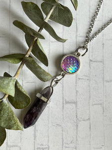 Collier pendule améthyste breloque sirène Comme un ange
