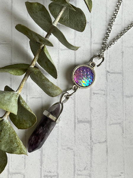 Collier pendule améthyste breloque sirène Comme un ange