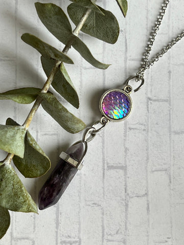 Collier pendule améthyste breloque sirène Comme un ange