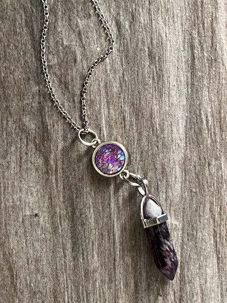 Collier pendule améthyste breloque sirène Comme un ange