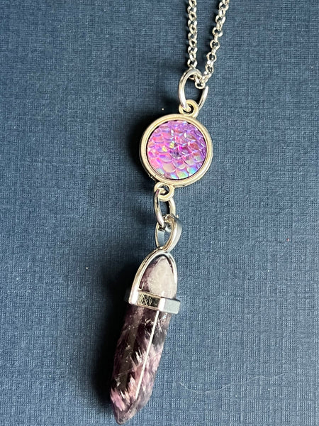 Collier pendule améthyste breloque sirène Comme un ange