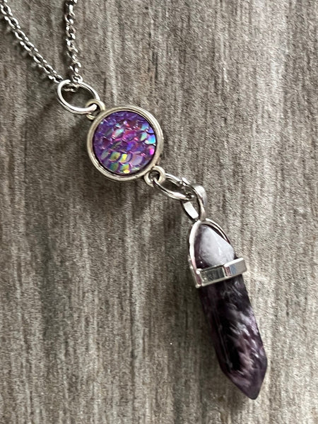 Collier pendule améthyste breloque sirène Comme un ange