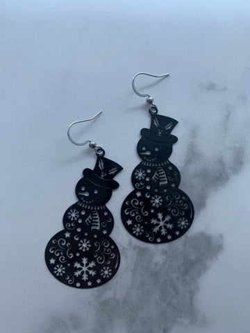 Boucles d’oreilles breloque bonhomme de neige noir Comme un ange