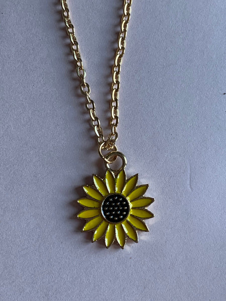 Collier breloque fleur tournesol jaune sur chaîne alliage de métaux or Comme un ange