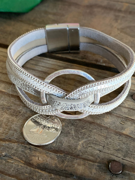 Bracelet cuir gris cercle géométrique Comme un ange