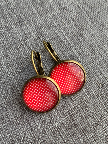 boucles oreilles rouge pois blanc Comme un ange