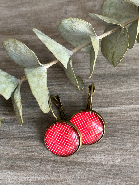 boucles oreilles rouge pois blanc Comme un ange