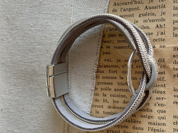 Bracelet cuir gris cercle géométrique Comme un ange